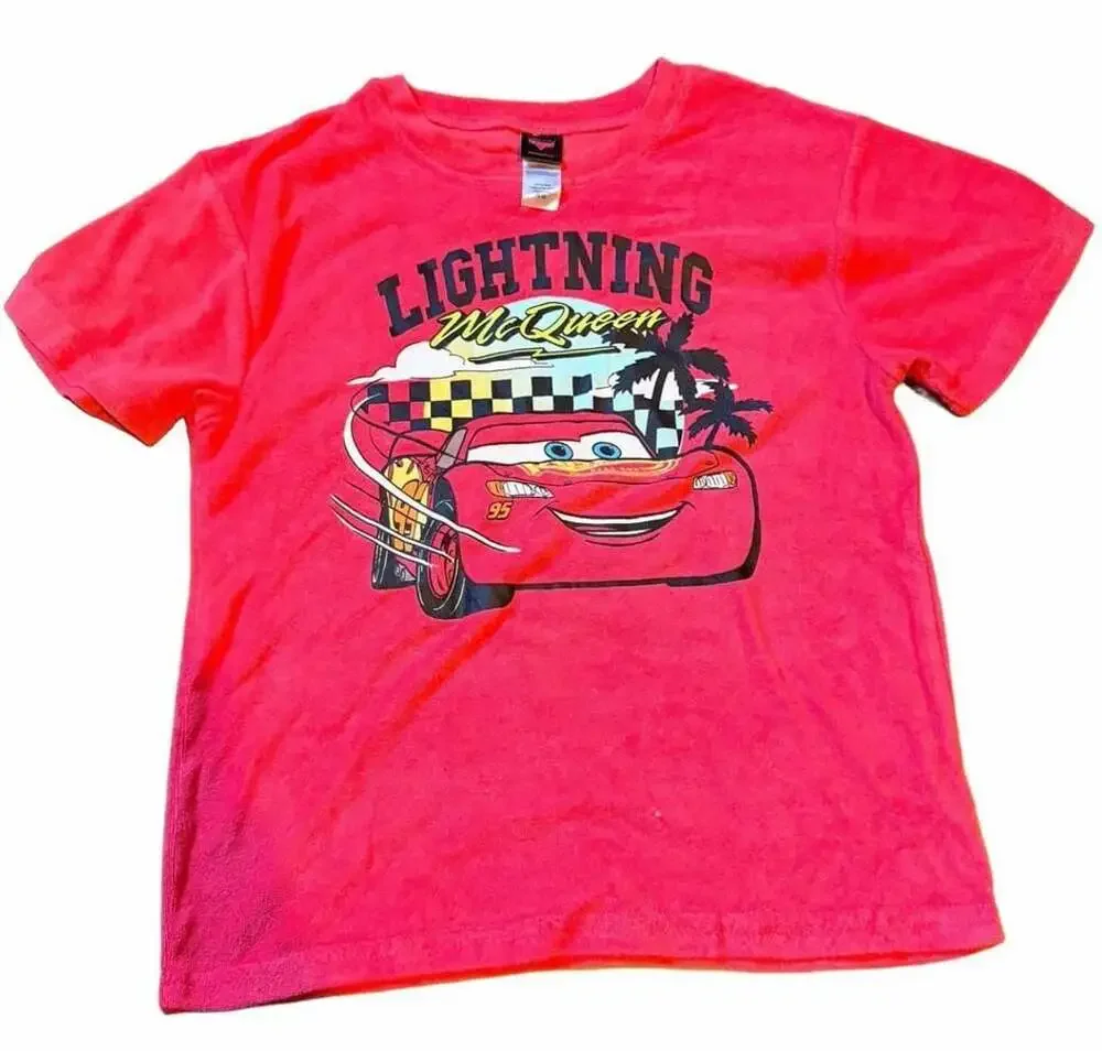 Disney Pixar Cars Lightning McQueen Size 10-12 Pink Red Graphic Tee Shorts Set